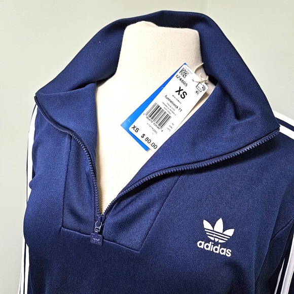 adidas Adicolor Track Top Pullover Funnel Neck Qtr Zip Jacket Navy XSMALL NWT - Picture 6 of 10